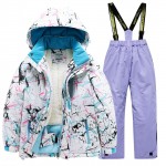 Laste mood Suusakomplekt Poiste ja t&uuml;drukute paksendatud veekindel soe suusakost&uuml;&uuml;m Jope ja p&uuml;ksid komplekt 10 lilla