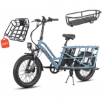 Fafrees FF20 CUV - V&eacute;lo cargo &eacute;lectrique - 250 W - 48 V - 24 Ah - Vitesse maximale 25 km/h - Bleu - Avec porte-bagages arri&egrave;re sinine