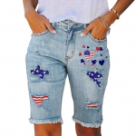 Naiste kulutatud rebenenud teksap&uuml;ksid k&otilde;rge v&ouml;&ouml;kohaga, venivad, Ameerika lipuga l&uuml;hikesed p&uuml;ksid, suvised vabaaja teksap&uuml;ksid M helesinine v&auml;rv