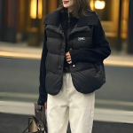 Pikk kapuutsiga v&auml;li-vest naiste sulejope tepitud mantel varrukateta jope talvine kerge kaaluga kampsun XS must