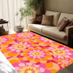 Roosa Oranž , Lilleline, Retro Lilleline , Lilleline Muster , Populaarne Lilleline, Roosa Oranž Kaunistus,, Populaarne Retro, V&auml;rviline Vaip 60*90cm