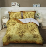 Mereteema Voodipesukomplekt King Queen Pruun Vintage Stiilis Maailmakaart Kompass Tekikate Ookeanikaart Pol&uuml;ester Tekikate 70x133cm 2pcs