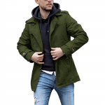 Meeste vabaaja ja moekas &uuml;hev&auml;rviline keskmise pikkusega rev&auml;&auml;riga n&ouml;&ouml;pidega trenchcoat L armee roheline v&auml;rv