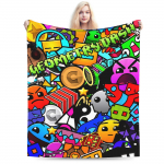 Geometry Dash Raskusaste Demon Faces Pl&uuml;&uuml;sist Tekk Lastele Flanellist Visketekk Elutuppa Soe Pehme Kvaliteetne Voodikate Kingitus 30x40in