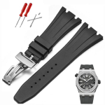 Silikoonist kellarihm AP Royal Oak Offshore Series 15710 26470 jaoks kokkupandav pandlaga kummist rihm 28 mm Strap silver buckle 28mm black