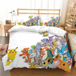 Pokemon 3D Pikachu Tekikatted Anime Tr&uuml;kitud Voodipesu lastele poistele t&uuml;drukutele t&auml;iskasvanutele Laste Voodipesu Komplekt Puhkusekingitus AU Double(180*210cm)3pcs
