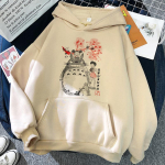 Meeste ja naiste pikkade varrukatega stuudio Ghibli Totoro jaapani anime naljakas multikas kapuuts, naiste hingestatud Miyazaki Hayao 90ndate kampsun 3XL beige