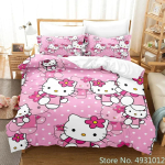 Armas Hello Kitty Ingli Voodipesu Komplekt Padjap&uuml;&uuml;r Jaapani Anime Voodipesu 3D Prinditud Tekikott Tekikott Beebi Lapsed Laps Kingitus AU Single(140*210cm)3pcs