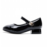 Girls' high-heeled shoes, children's princess leather shoes, new spring and autumn model, black patent leather, soft-soled baby shoes 25（Insole Length16.7CM must