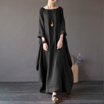 Naiste linane puuvillane kaftan Batwing lahtine kottis pikk maksis&auml;rk Kleit, hommikumantlid, moodne 3/4 varrukatega pluss suurune kaelusega kleit Ramadan 2XL must