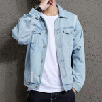 Meeste Kevadine Rebitud teksajakk Streetwear Denim jakid &Uuml;lem&otilde;&otilde;duline S&uuml;gis Pikkade varrukatega teksaspluus Vintage Meeste mantel M helesinine v&auml;rv