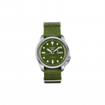 SEIKO Nr. 5. seeria 100 meetrit veekindel Automaatne nailonrihmaga meeste k&auml;ekell roheline sihverplaat SRPE65K1 roheline