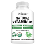 Didacat Looduslik B1-vitamiin B-vitamiinide kompleksiga, USDA orgaaniline, 120 kapslit, energia tootmise toidulisand 120PCS white