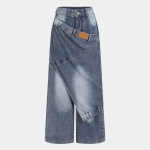Naiste Keskmise K&otilde;rgusega As&uuml;mmeetrilise V&auml;rvli sirge s&auml;&auml;rega teksap&uuml;ksid Streetwear Denim P&uuml;ksid S gray