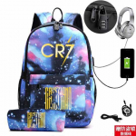 Uus Cr7 Noorte Moodne Seljakott USB-laadimise Pliiatsitops Laste &Otilde;pilase Koolikott 3-osaline Komplekt One size fits all