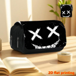 Must Graffiti Kroon 2D Prinditud Kahekihiline Klapp-kattega Must Pliiatsitops - Kooli Tagasi Oluline Pliiatsikarp, Igap&auml;evane Multifunktsionaalne Meigikott, Suur 20x9x11cm white