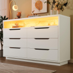 K&uuml;ljekapp LED-valgustusega, 6 sahtlit, marmorimustriga panipaik, kaasaegne kapp elutuppa ja magamistuppa, 120x40x85cm, valge 120 x 40 x 85 cm valge