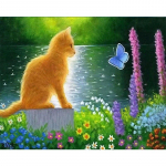 Teemantmaal Ristpistes Maaling Rhinestone'ist &uuml;mmargune teemanttikandid Kass ootab s&otilde;pra 20X30CM