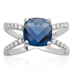 Bague Argent 'Sissi' bleu blanc argent&eacute; (rhodi&eacute;) - 10 mm 54 sinine