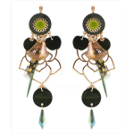 Les Tr&eacute;sors De Lily [Q4978] - Dormeuses Cr&eacute;ateur 'Acapulco' vert dor&eacute; - 95x40 mm roheline