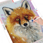 Teemantmaal T&auml;isruudukujuline &uuml;mmargune rebane teemanttikandid Talvine mosaiik Loomapilt kivikivist kodukaunistus Full Round (20X30CM)