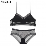 DKGEA pitsiline seksikas rinnahoidjakomplekt madala seljaosaga Bralette n&auml;htamatu aluspesu komplekt, juhtmevaba S must