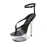 190. seeria 15 cm konts 4,5 cm platvorm Flip Sexy Super K&otilde;rged kontsad tikk-sandaalid L&auml;bipaistvad kristalljalatsid LFD 34 black