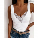 Naiste suvemood V-kaelusega mansetttopid vabaaja &uuml;hev&auml;rvilised pitsist varrukateta seksikad s&auml;rgid &otilde;hukesed topid M valge