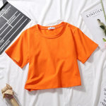 Suvised l&uuml;hikeste varrukatega T-s&auml;rgid Naiste puuvillane massiivne T-s&auml;rk O kaelusega k&otilde;rge v&ouml;&ouml;koht Crop Top Tee Naiste vabaaja vaba T-s&auml;rk M