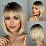 ALAN EATON Browni kuni blondide ombre juuste ja tukkidega parukas naistele l&uuml;hike sirge Bob Cosplay parukad Kuumakindlad kiudparukad