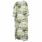 Johnature naiste vintage linase mustriga lilleline kleit Seitsme varrukaga kevadine naiste hiina stiilis kleit M roheline