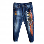 +Street Fashion Meeste teksad Tikitud puuvillased p&uuml;ksid noorte mood kitsad keskmise kasvuga vabaaja 7775 29 sinine