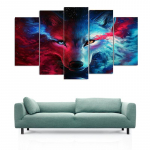 RELIABLI ART 5 paneelid Ice and Fire Wolf l&otilde;uendimaaling seinakunsti plakatitr&uuml;kk elutuppa Loomakunst Dekoratiivsed pildid 20x35cm*2 20x45cm*2 20x55cm*1