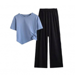 2 tk/komplekt Naiste T-s&auml;rgi p&uuml;kste komplekt vabaaja s&otilde;lme kujundus Ebaregulaarne &auml;&auml;ris Sportr&otilde;ivad laia jalaga, noores stiilis naiste dressid Naiste riided XL valge