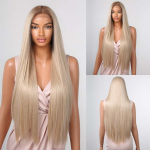 ALAN EATON &Uuml;lipikk s&uuml;nteetiline sirge Ombre tuhk plaatinablond pitsiga esiparukad naistele Cosplay Party suure tihedusega juustele kuumakindlad