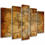 Viieosalise pildiga l&otilde;uenditr&uuml;kk Vana Maailma kaart 100x70 pruun