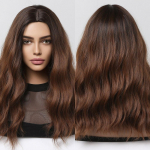 HAIRCUBE keskmise pikkusega Ombre pruun s&uuml;nteetiline parukas Keskosa Lainelised igap&auml;evased looduslikud juuksed naistele Cosplay kuumakindel kiust parukas