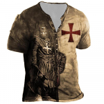 Suurem&otilde;&otilde;tmeline T-s&auml;rk meestele Vintage 3D Print R&otilde;ivad Templars Knight Henley T-s&auml;rgid Gooti V-kaelusega L&uuml;hikeste Varrukatega T-s&auml;rk Kevadsuvi 6XL