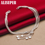 925 Sterling Silver Five Solid Love Heart Snake Chain K&auml;ev&otilde;ru Ehted 20cm