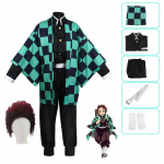 T&auml;iskasvanud Lapsed Anime Deemonik&uuml;tid Kamado Tanjirou Kimono Cosplay Kamado Tanjirou Kimetsu No Yaiba Kost&uuml;&uuml;mid Peoriided L-(Costume+Wig)