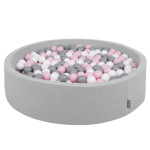 KiddyMoon pehme pallikaev &uuml;mmargune 120x30cm/300 palli Pallid 7cm / 2,75 tolli lastele, helehall:valge-hall-puuderroosa 120x30cm/300 balls