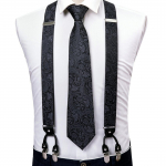 Fashion 6 Clip Meeste lipsuhoidjad 3,5 cm Reguleeritava laiusega elastne rihm Punased traksid Suspender Siidist lipsukomplekt BJ-2005,N-1494