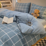 P&otilde;hjala stiilis Jaapani stiilis tr&uuml;kita ruuduline neljaosaline voodilina ja tekikott pestud puuvillast harjatud kolmeosaline komplekt 1.2m bed sheet 3pcs