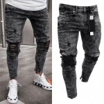 Meeste Denim Biker Skinny Ripped Teksad Pikad P&uuml;ksid Vabaaja venivad Slim Fit p&uuml;ksid 2XL must