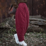 Johnature Women Plus puuvillased soojad talvised Bloomersi p&uuml;ksid lahtised taskud Vintage paksud naiste pikad p&uuml;ksid One Size burgundiapunane