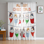 J&otilde;uluvana M&uuml;ts Kass L&auml;bipaistvad kardinad Lastele Magamistuba Elutuba Voile kardinad J&otilde;uluk&ouml;&ouml;k K&ouml;&ouml;k t&uuml;llkardin 135W x 114H(cm)