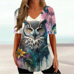 Naiste T-s&auml;rgid Vintage Owl Animal Graphic Print Tee Suvine mood V-kaelusega l&uuml;hikeste varrukatega T-s&auml;rgid Suurem&otilde;&otilde;dulised naiste triiks&auml;rgid 4XL