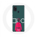 M&auml;ng Samsung Galaxy A21S Case Squid Red Soldier koos ringikujulise maski rohelise taustaga