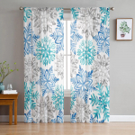 J&otilde;ulud sinised rohelised lumehelbed Magamistuba l&auml;bipaistvad l&auml;bipaistvad kardinad P&uuml;hadekaunistused Aken Voile t&uuml;llkardin 135W x 114H(cm)