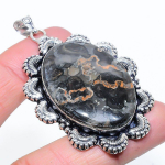 Natural Gabbro Stone Gemstone Handmade 925 Sterling Silver Pendant 2.56 h0v16